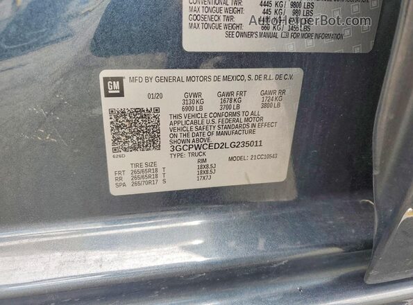 3GCPWCED2LG235011 2020 CHEVROLET SILVERADO Gray Вид наклейки з VIN-кодом