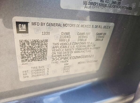 3GCPWCED2MG185521 2021 CHEVROLET SILVERADO Gray Widok naklejki z numerem VIN
