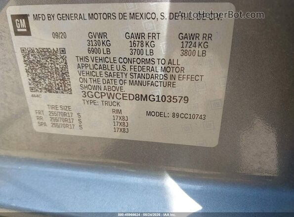 3GCPWCED8MG103579 2021 CHEVROLET SILVERADO Gray Engine compartment view