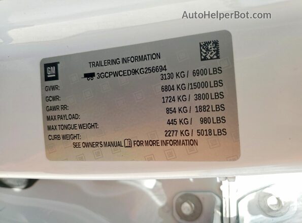 3GCPWCED9KG256694 2019 CHEVROLET SILVERADO White ძრავის განყოფილების ხედი