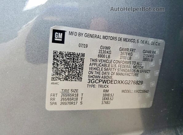 3GCPWDEDXKG276829 2019 CHEVROLET SILVERADO Угольный Вид подкапотного пространства