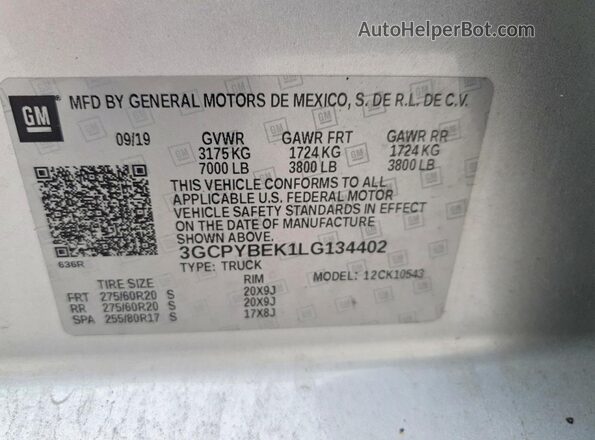 3GCPYBEK1LG134402 2020 CHEVROLET SILVERADO Silver ძრავის განყოფილების ხედი