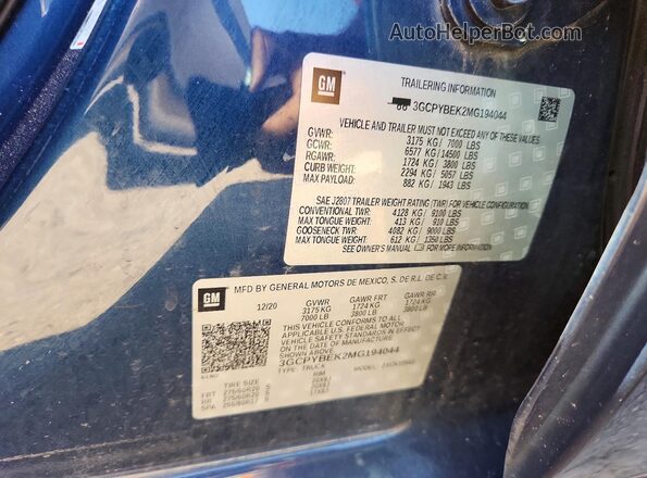 3GCPYBEK2MG194044 2021 CHEVROLET SILVERADO Blue 