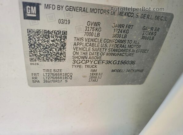 3GCPYCEF3KG156036 2019 CHEVROLET SILVERADO White Вид підкапотного простору
