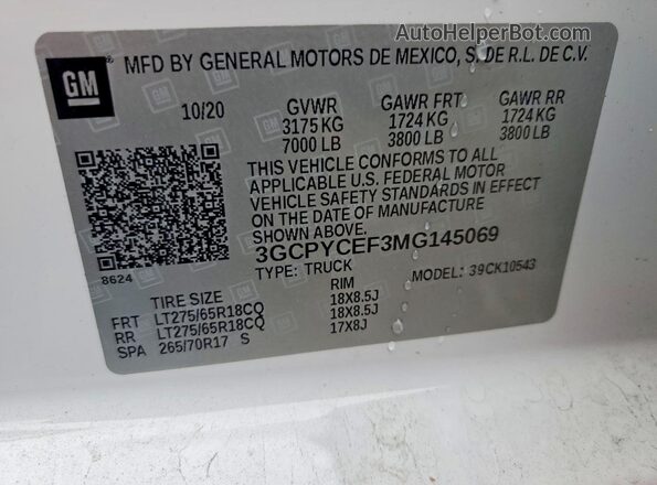 3GCPYCEF3MG145069 2021 CHEVROLET SILVERADO Белый Вид подкапотного пространства