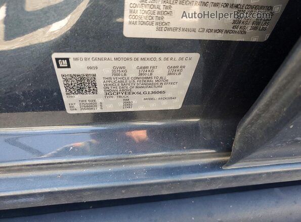 3GCPYEEK6LG136065 2020 CHEVROLET SILVERADO Blue Vista del compartimento del motor
