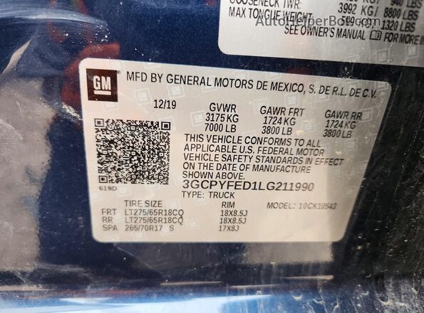 3GCPYFED1LG211990 2020 CHEVROLET SILVERADO Blue Вид підкапотного простору