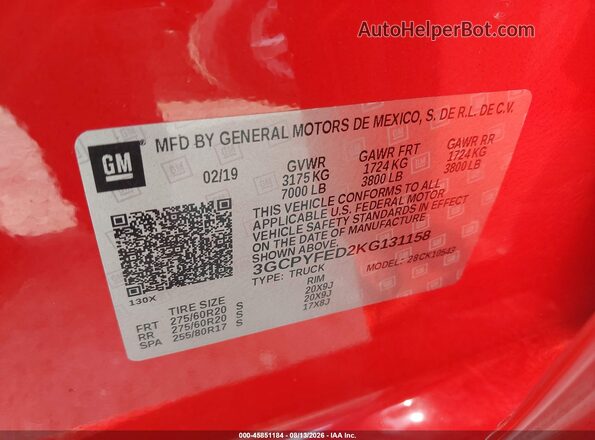 3GCPYFED2KG131158 2019 CHEVROLET SILVERADO Red ძრავის განყოფილების ხედი