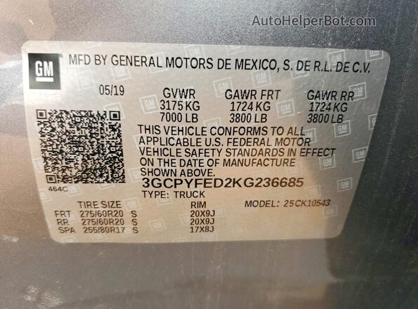 3GCPYFED2KG236685 2019 CHEVROLET SILVERADO Серый Вид подкапотного пространства