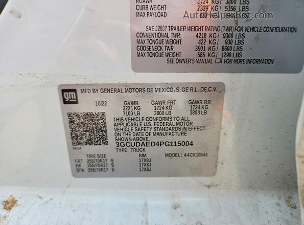 3GCUDAED4PG115004 2023 CHEVROLET SILVERADO White Vista del compartimento del motor