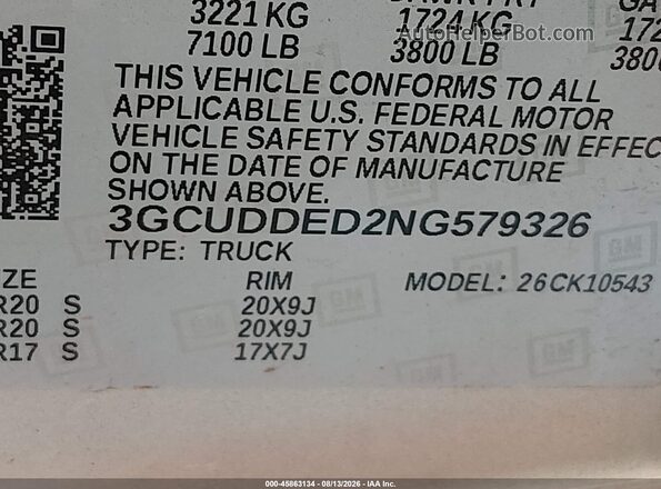 3GCUDDED2NG579326 2022 CHEVROLET SILVERADO Silver Շարժիչի բաժամունքի տեսք