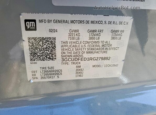 3GCUDFED1RG279892 2024 CHEVROLET SILVERADO Gray Vista del compartimento del motor