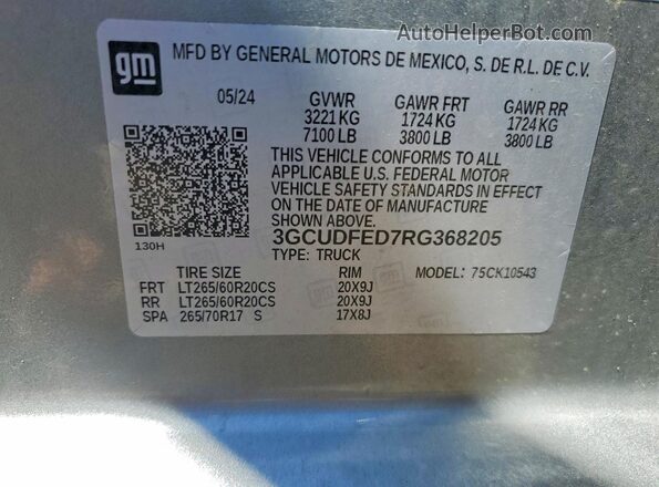 3GCUDFED7RG368205 2024 CHEVROLET SILVERADO Gray Вид наклейки з VIN-кодом