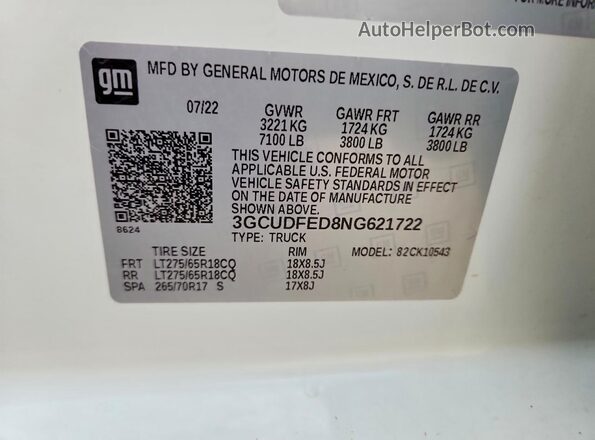 3GCUDFED8NG621722 2022 CHEVROLET SILVERADO White ძრავის განყოფილების ხედი