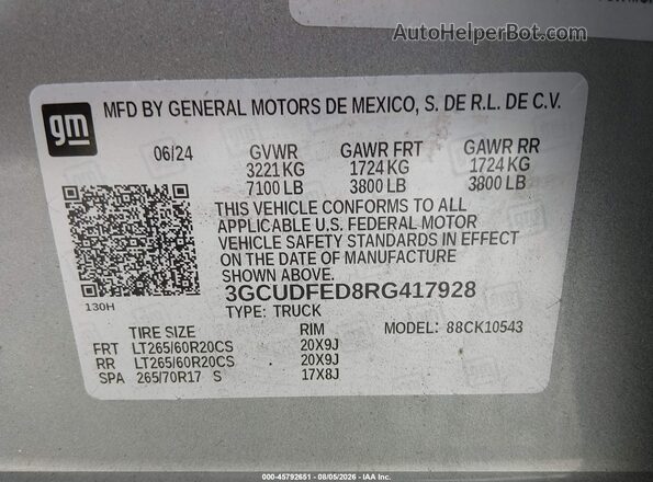 3GCUDFED8RG417928 2024 CHEVROLET SILVERADO Gray Engine compartment view