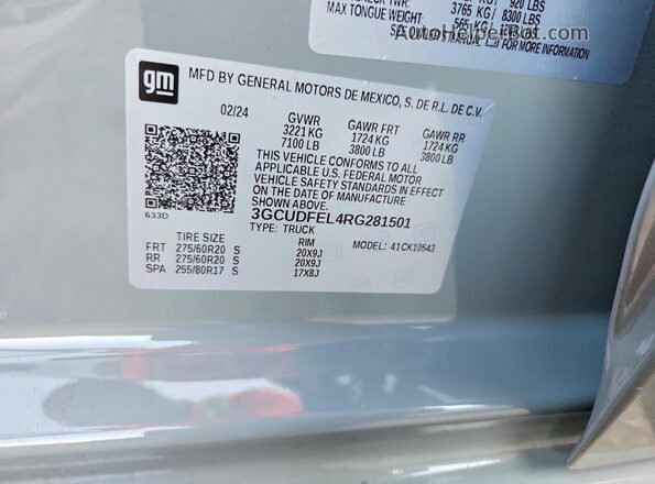 3GCUDFEL4RG281501 2024 CHEVROLET SILVERADO Серый Вид подкапотного пространства
