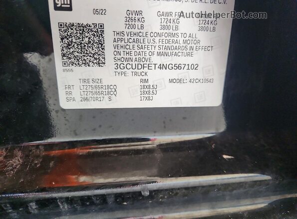 3GCUDFET4NG567102 2022 CHEVROLET SILVERADO Black Widok komory silnika