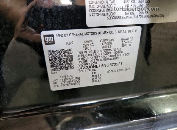 3GCUDHEL5NG573521 2022 CHEVROLET SILVERADO Black Engine compartment view