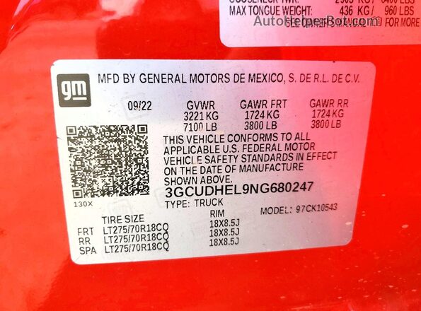 3GCUDHEL9NG680247 2022 CHEVROLET SILVERADO Red Вид підкапотного простору