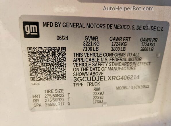 3GCUDJELXRG406214 2024 CHEVROLET SILVERADO White Widok naklejki z numerem VIN