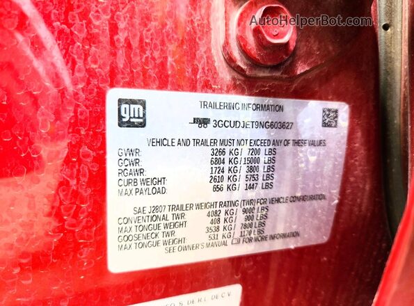 3GCUDJET9NG603627 2022 CHEVROLET SILVERADO Красный Вид подкапотного пространства