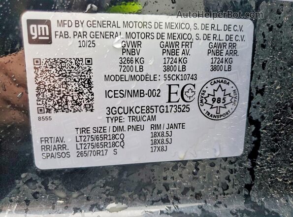 3GCUKCE85TG173525 2026 CHEVROLET SILVERADO Black VIN կոդի պիտակի տեսք