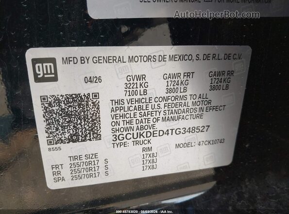 3GCUKDED4TG348527 2026 CHEVROLET SILVERADO Черный Вид подкапотного пространства