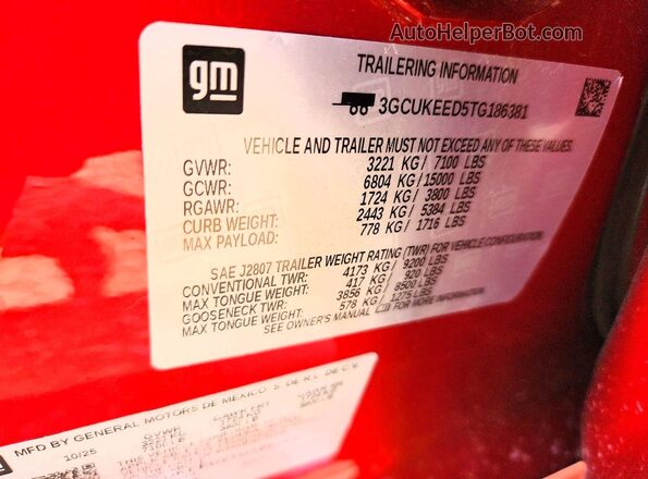 3GCUKEED5TG186381 2026 CHEVROLET SILVERADO Red Widok naklejki z numerem VIN