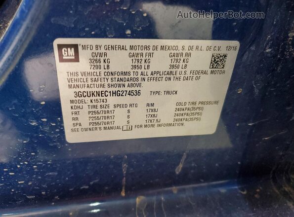 3GCUKNEC1HG274536 2017 CHEVROLET SILVERADO Синий Вид наклейки с VIN-кодом