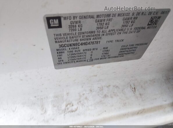 3GCUKNEC4HG478781 2017 CHEVROLET SILVERADO White Widok komory silnika