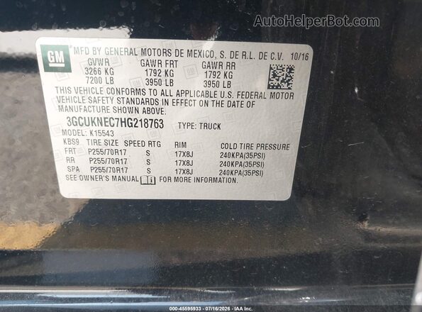 3GCUKNEC7HG218763 2017 CHEVROLET SILVERADO Black Widok komory silnika