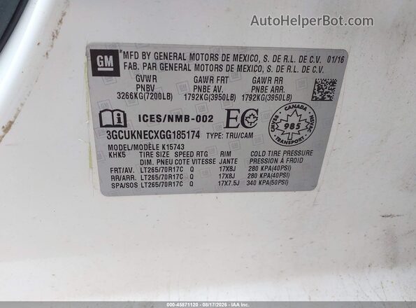 3GCUKNECXGG185174 2016 CHEVROLET SILVERADO White Widok komory silnika