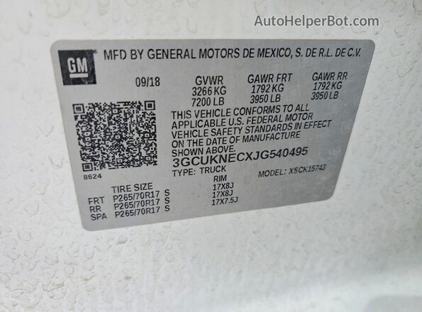 3GCUKNECXJG540495 2018 CHEVROLET SILVERADO Белый Вид подкапотного пространства
