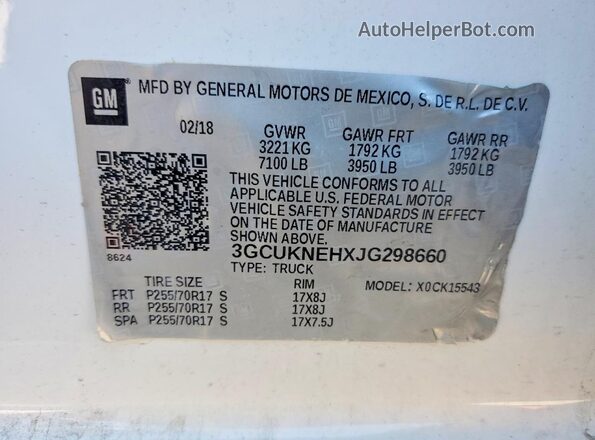 3GCUKNEHXJG298660 2018 CHEVROLET SILVERADO White Вид підкапотного простору