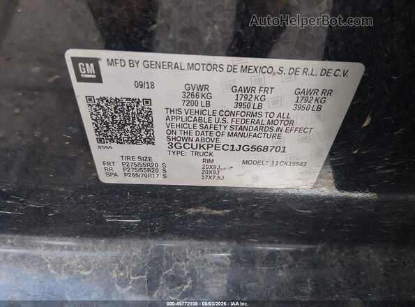 3GCUKPEC1JG568701 2018 CHEVROLET SILVERADO Black Вид підкапотного простору