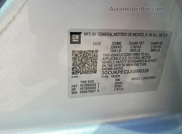3GCUKPEC1JG600319 2018 CHEVROLET SILVERADO Серебряный Вид подкапотного пространства