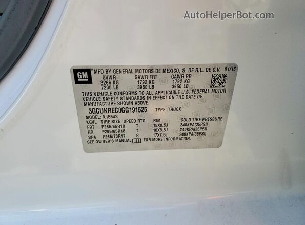3GCUKREC0GG191525 2016 CHEVROLET SILVERADO Белый Вид подкапотного пространства
