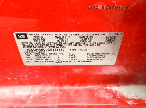 3GCUKREC0GG323389 2016 CHEVROLET SILVERADO Red Widok komory silnika