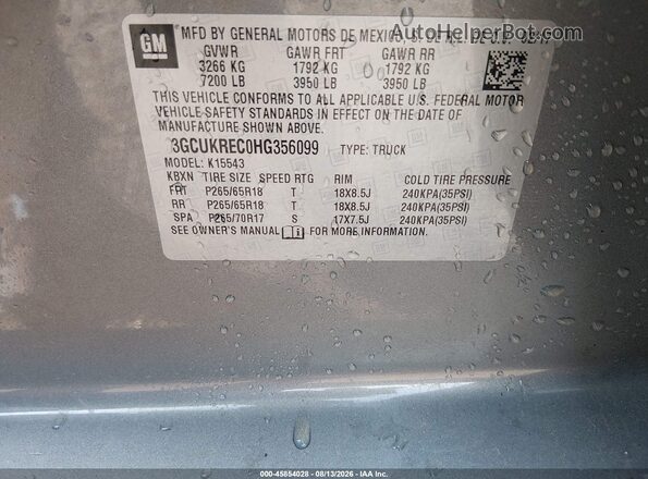 3GCUKREC0HG356099 2017 CHEVROLET SILVERADO Gray Engine compartment view