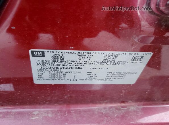 3GCUKREC1GG154466 2016 CHEVROLET SILVERADO Maroon Вид підкапотного простору
