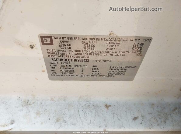 3GCUKREC1HG289433 2017 CHEVROLET SILVERADO White Widok komory silnika