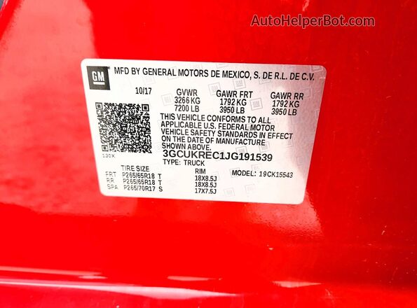3GCUKREC1JG191539 2018 CHEVROLET SILVERADO Красный Вид подкапотного пространства