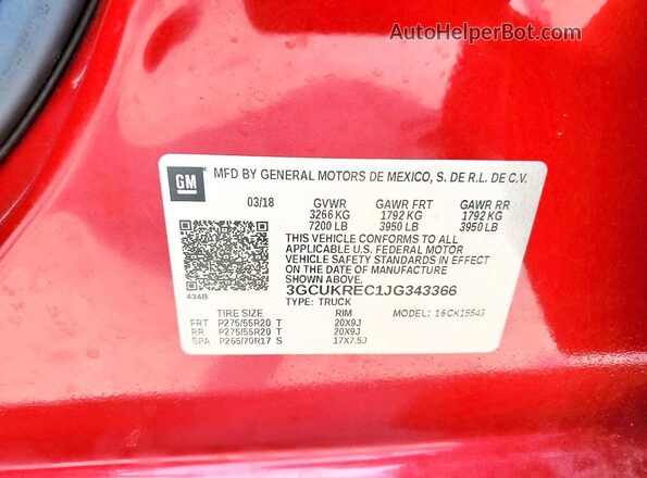 3GCUKREC1JG343366 2018 CHEVROLET SILVERADO Red Vista del compartimento del motor