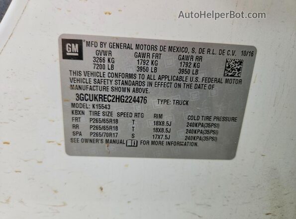 3GCUKREC2HG224476 2017 CHEVROLET SILVERADO White Vista del compartimento del motor