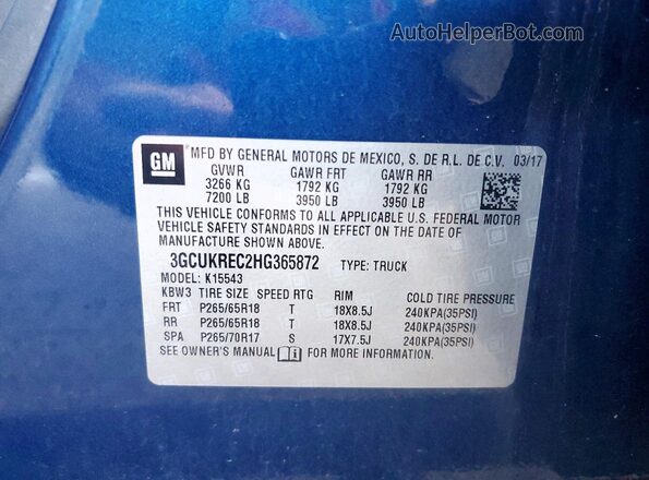 3GCUKREC2HG365872 2017 CHEVROLET SILVERADO Blue Widok komory silnika