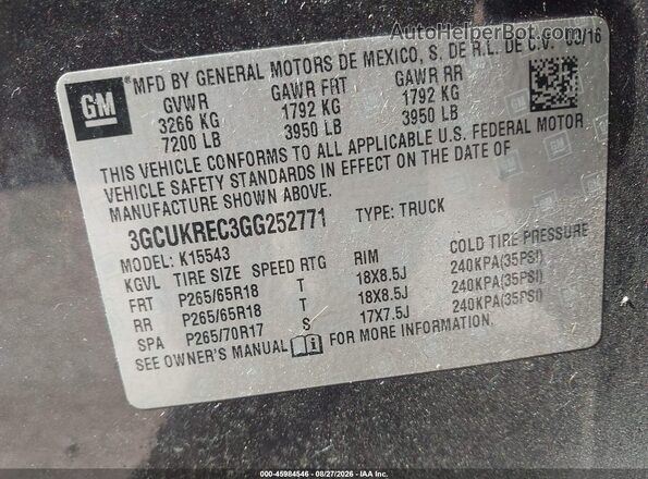 3GCUKREC3GG252771 2016 CHEVROLET SILVERADO Gray Vista del compartimento del motor