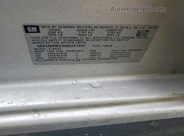 3GCUKREC3HG221327 2017 CHEVROLET SILVERADO Silver ძრავის განყოფილების ხედი