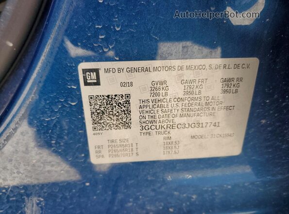 3GCUKREC3JG317741 2018 CHEVROLET SILVERADO Blue ძრავის განყოფილების ხედი