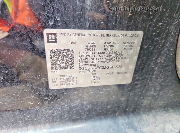 3GCUKREC3JG345524 2018 CHEVROLET SILVERADO Black Vista de la etiqueta del VIN