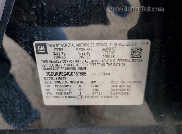 3GCUKREC4GG157586 2016 CHEVROLET SILVERADO Black Vista de la etiqueta del VIN